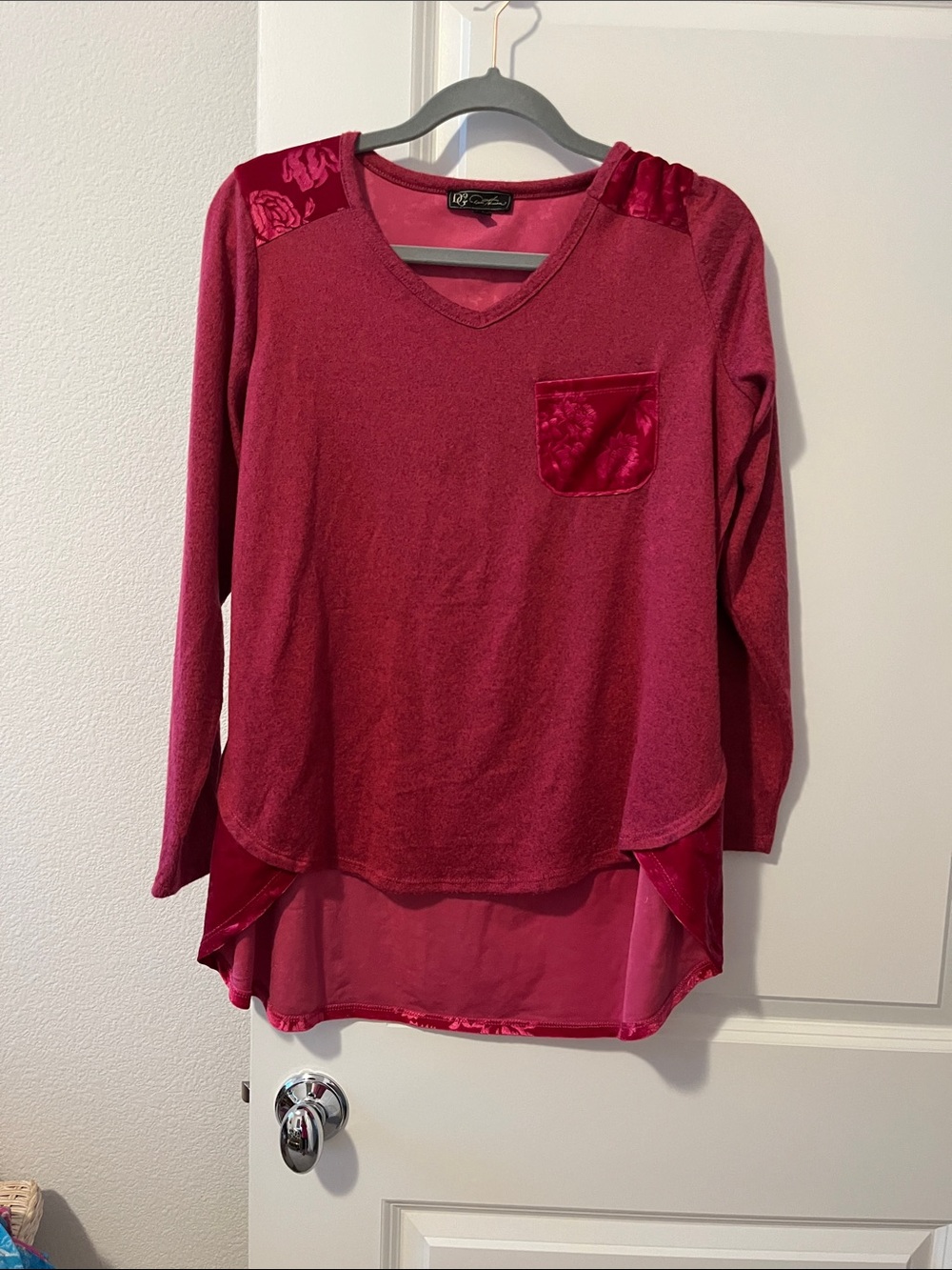DG2 by Diane Gilman Deep Rose V-Neck Layered Long Sleeve Top